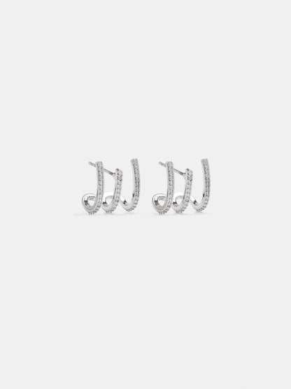 Triple Effect Hoop Earrings With Zirconia
