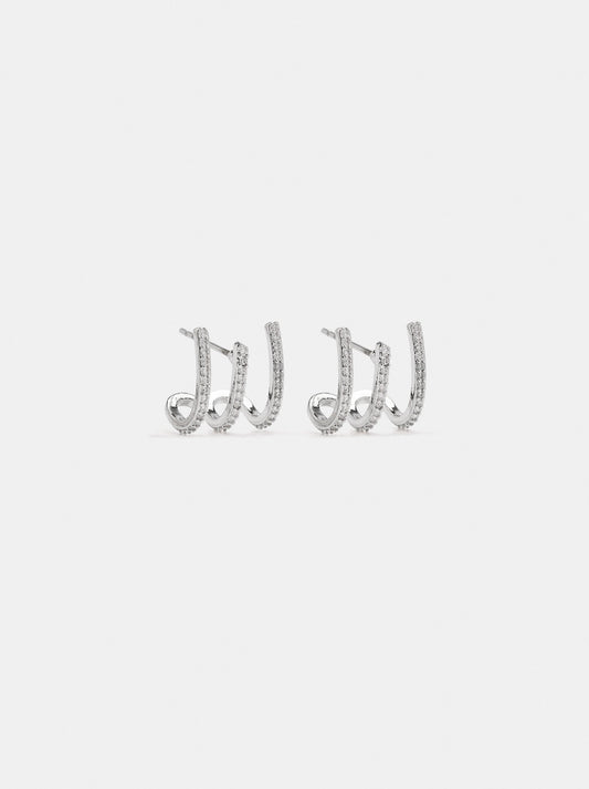 Triple Effect Hoop Earrings With Zirconia