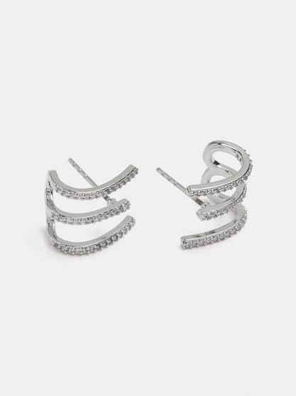 Triple Effect Hoop Earrings With Zirconia