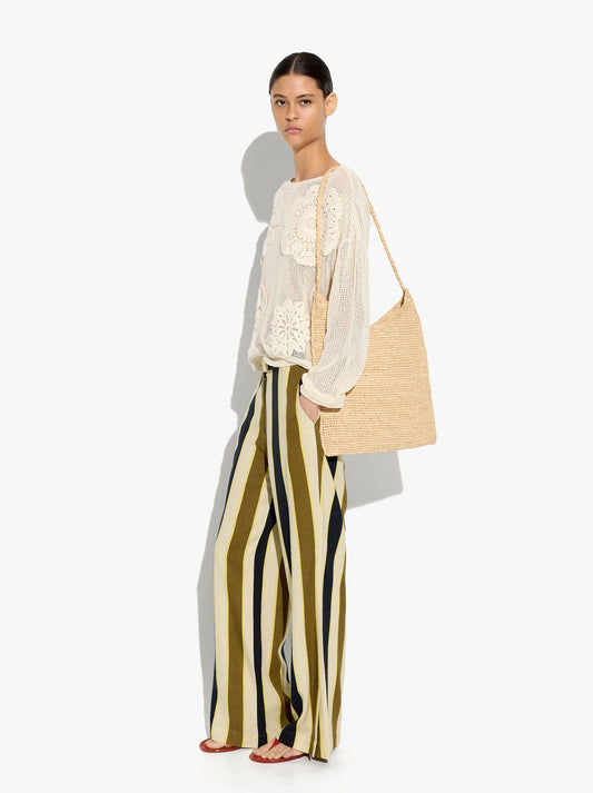 Straight Striped Trousers Linen Blend