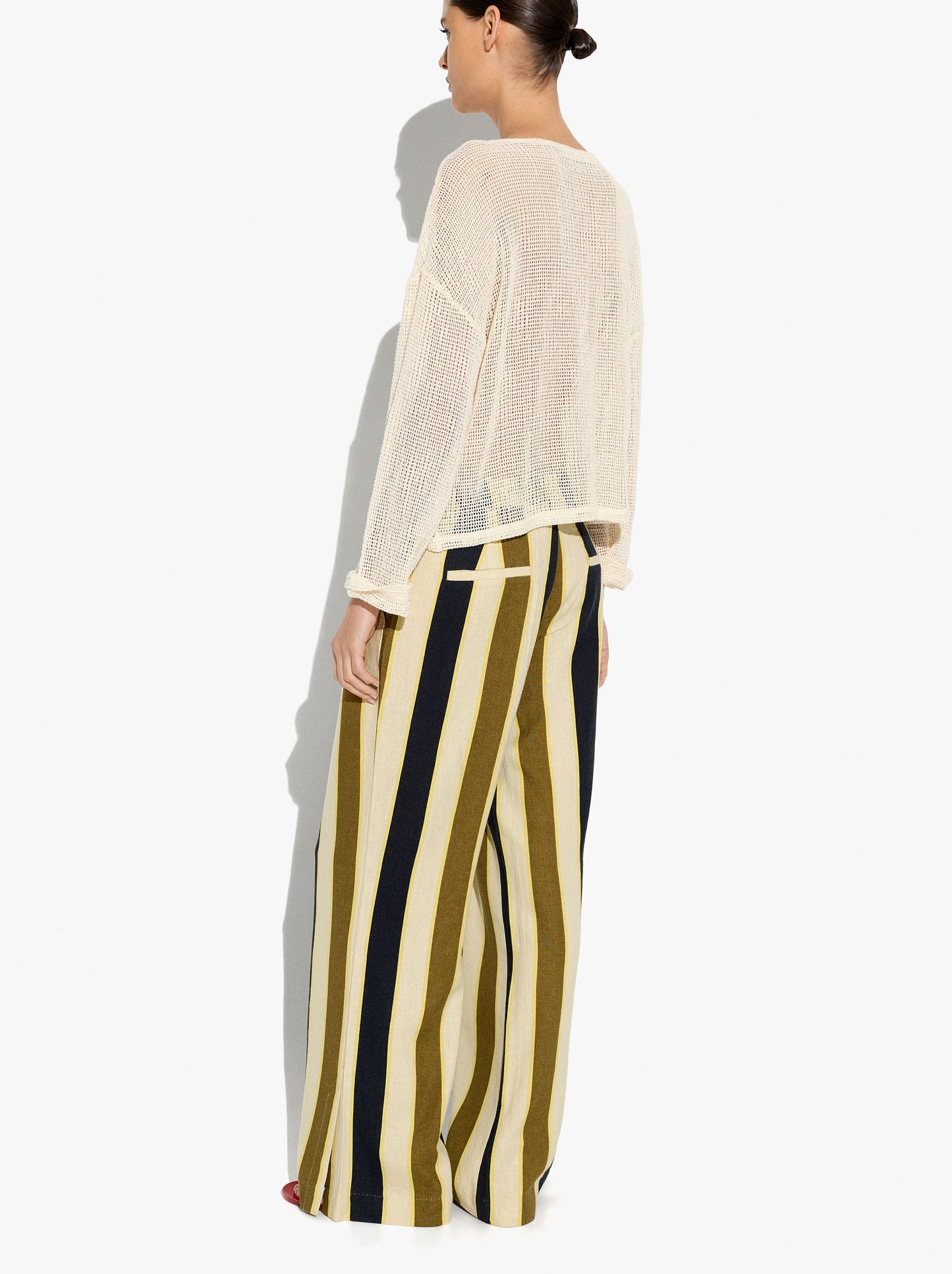 Straight Striped Trousers Linen Blend