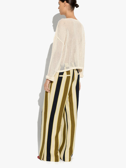 Straight Striped Trousers Linen Blend