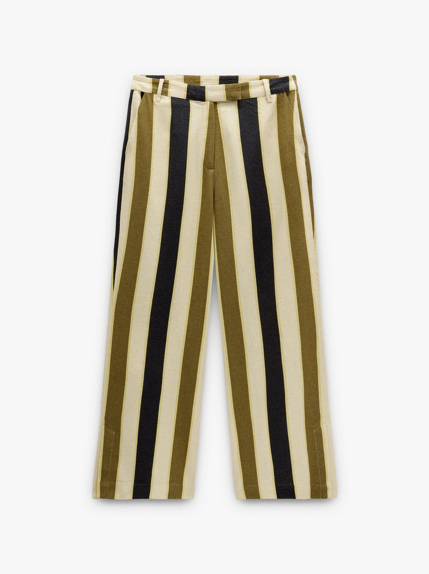 Straight Striped Trousers Linen Blend