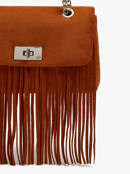 Shoulder Bag With Flap And Long Fringes