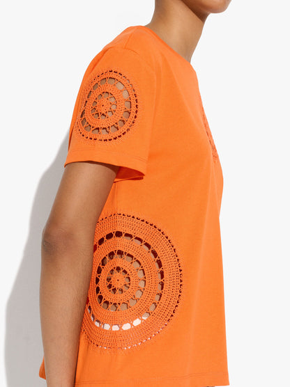100% Cotton T-Shirt With Crochet Details