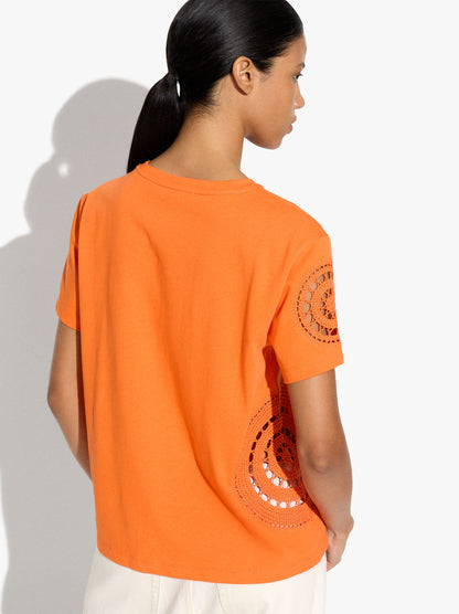 100% Cotton T-Shirt With Crochet Details