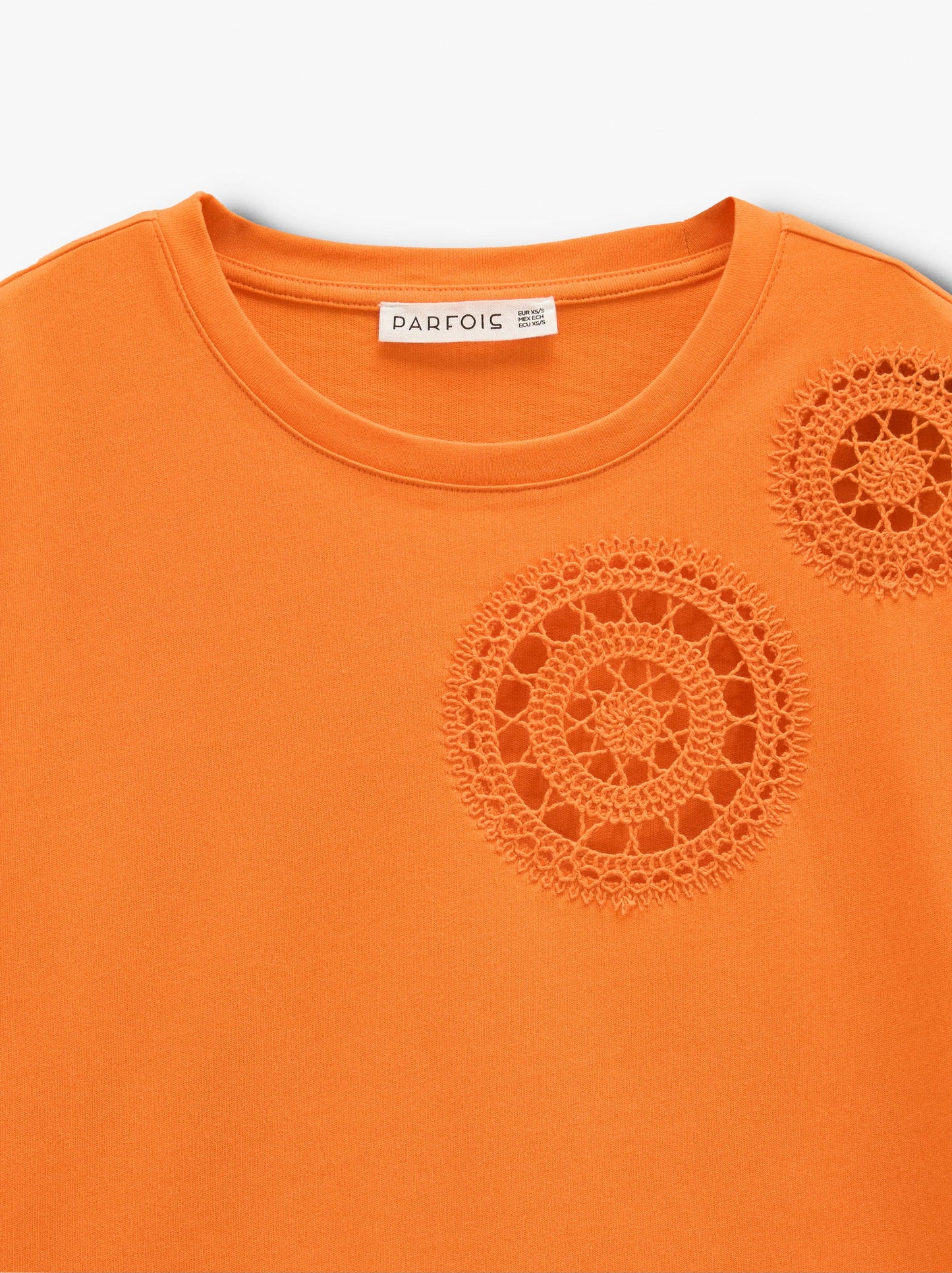 100% Cotton T-Shirt With Crochet Details