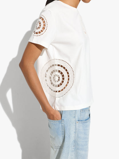 100% Cotton T-Shirt With Crochet Details