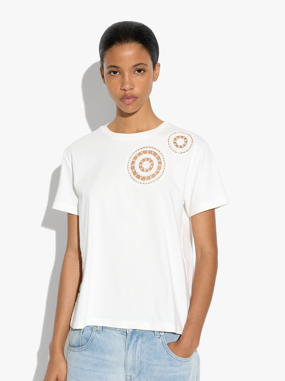 100% Cotton T-Shirt With Crochet Details