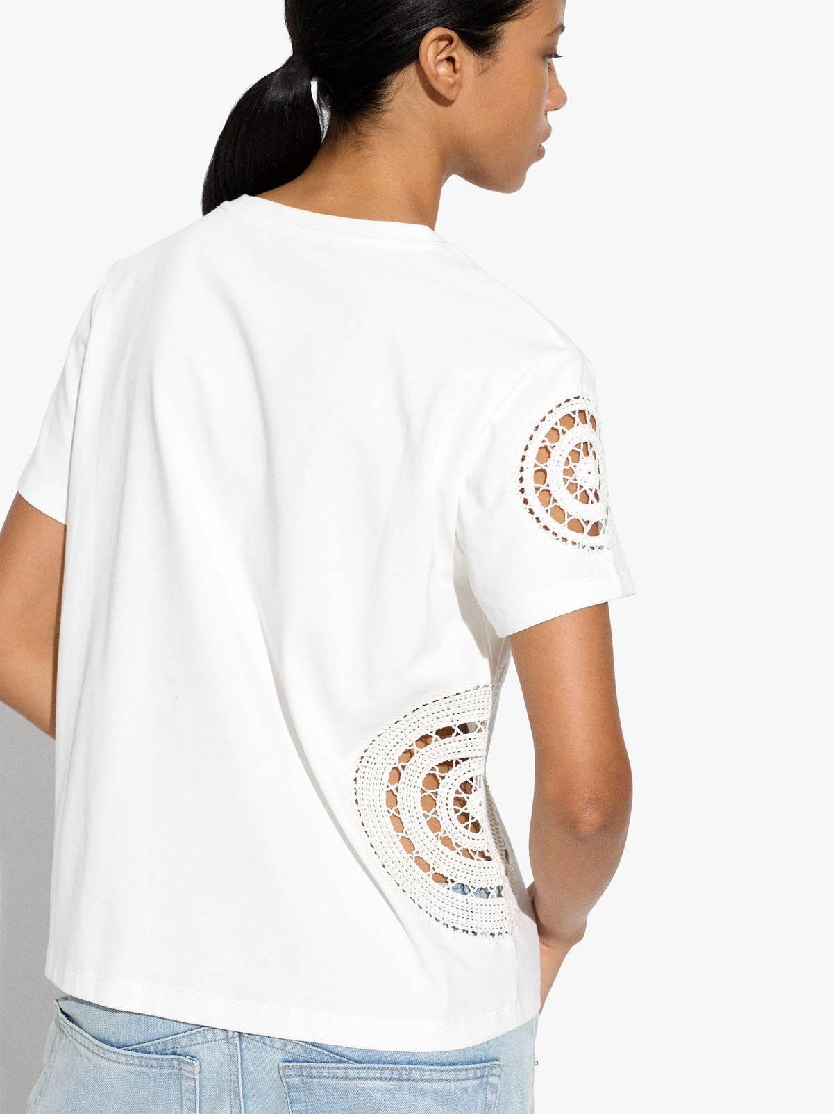 100% Cotton T-Shirt With Crochet Details