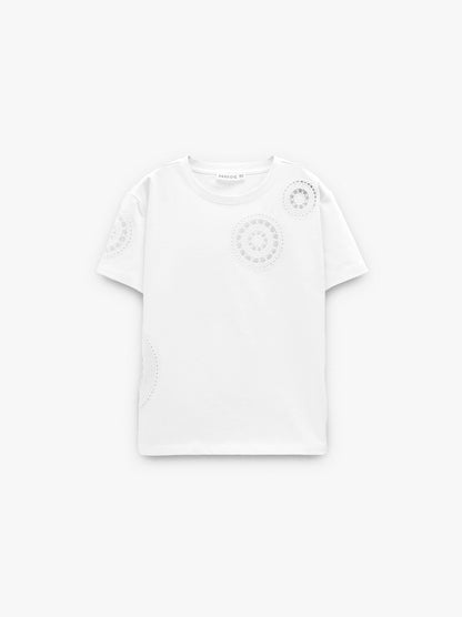 100% Cotton T-Shirt With Crochet Details