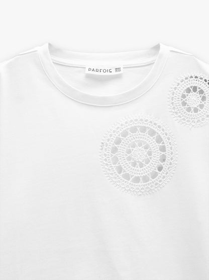 100% Cotton T-Shirt With Crochet Details