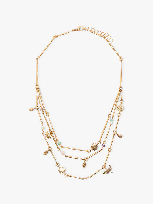 Triple Effect Necklace With Charms And Stones