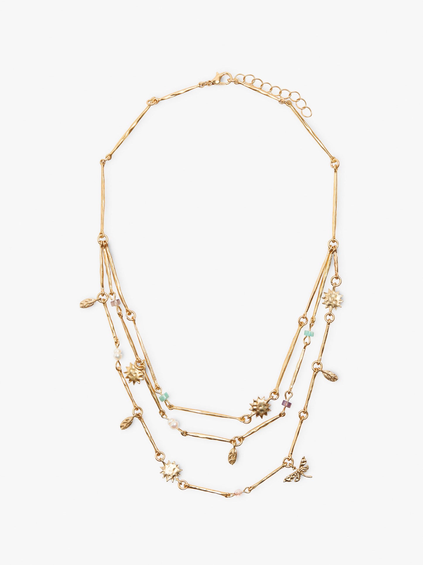 Triple Effect Necklace With Charms And Stones