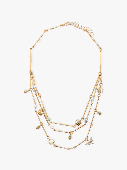 Triple Effect Necklace With Charms And Stones