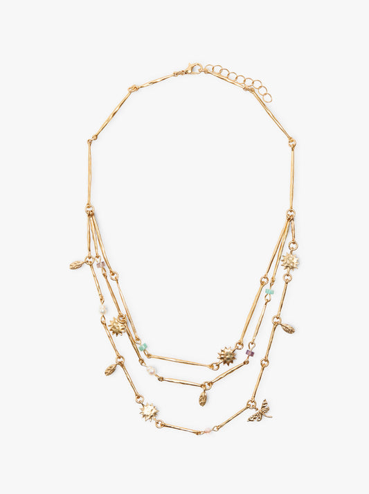 Triple Effect Necklace With Charms And Stones
