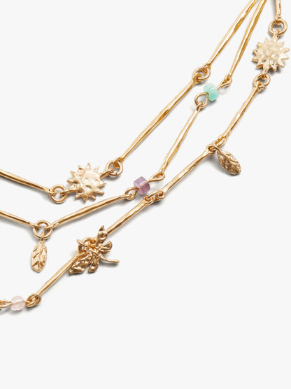 Triple Effect Necklace With Charms And Stones