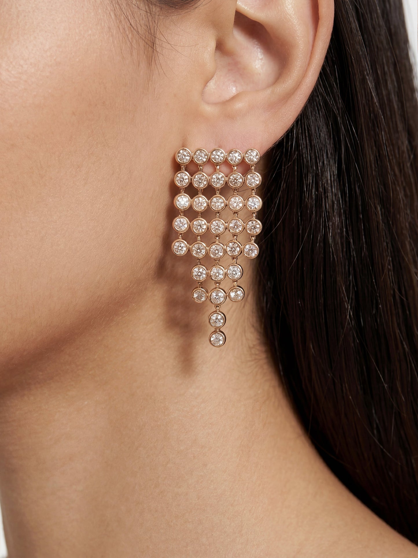 Long Cascade-Effect Earrings With Cubic Zirconias