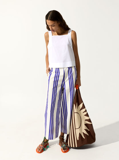 Trousers With Elastic Waist With Stripes 100% Cotton