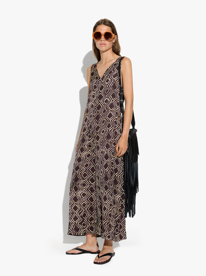 Flowing Diamond-Print Jumpsuit
