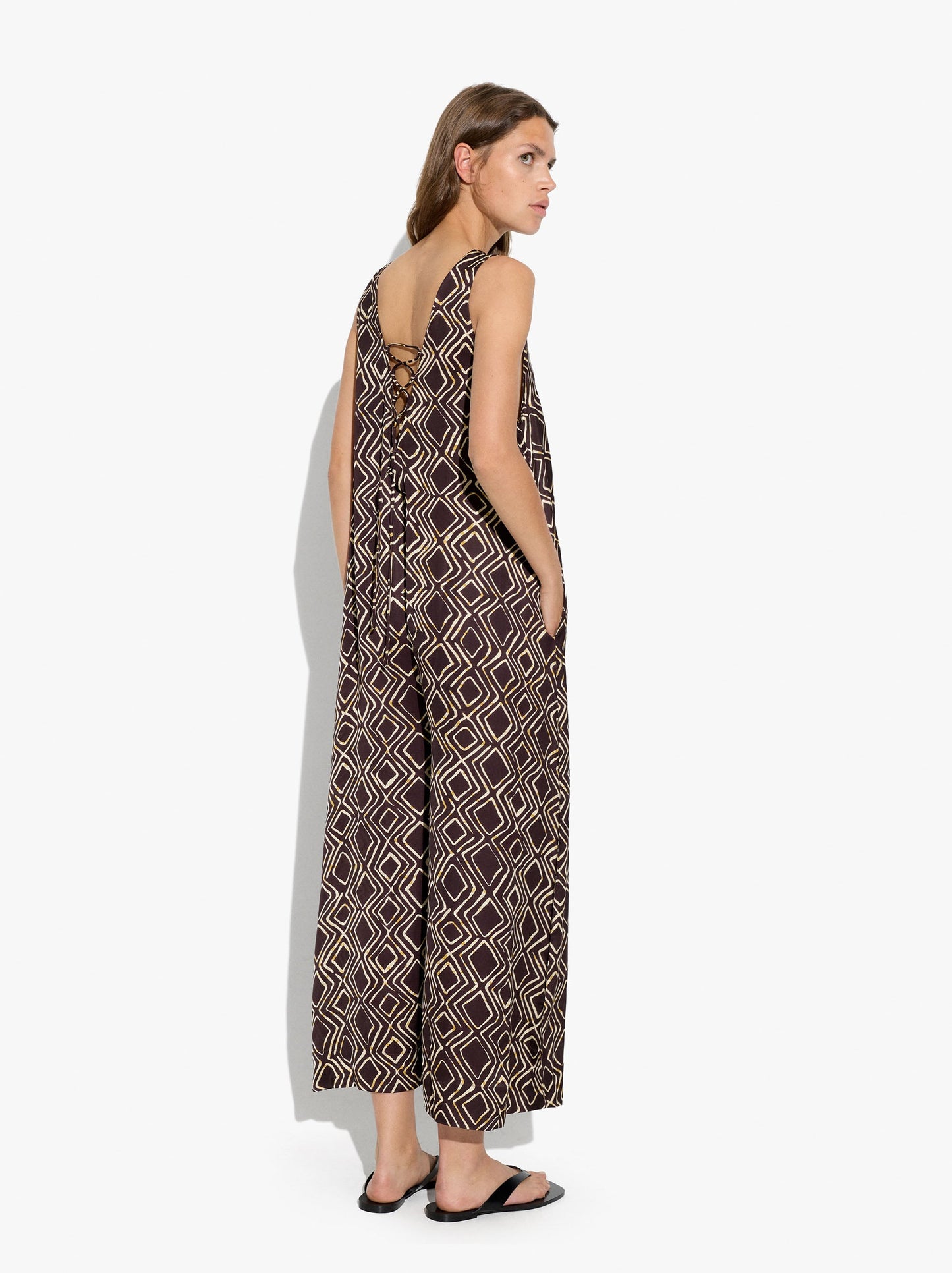 Flowing Diamond-Print Jumpsuit