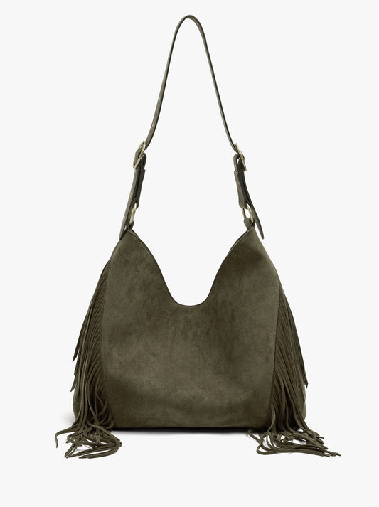 Shoulder Bag With Leather-Effect And Long Fringes