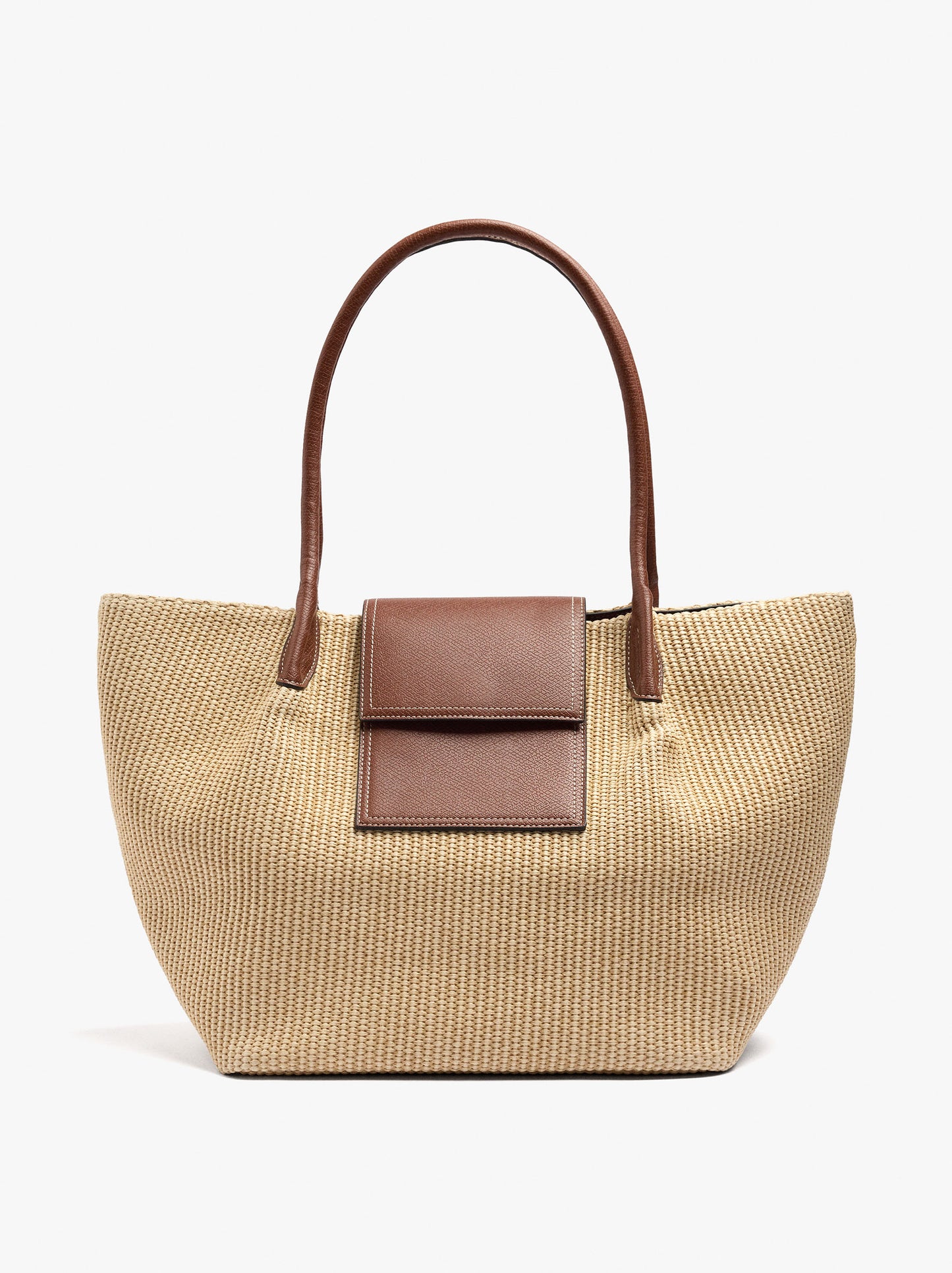 Shopper Bag With Paper Straw Effect With Flap