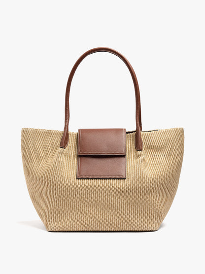 Shopper Bag With Paper Straw Effect With Flap