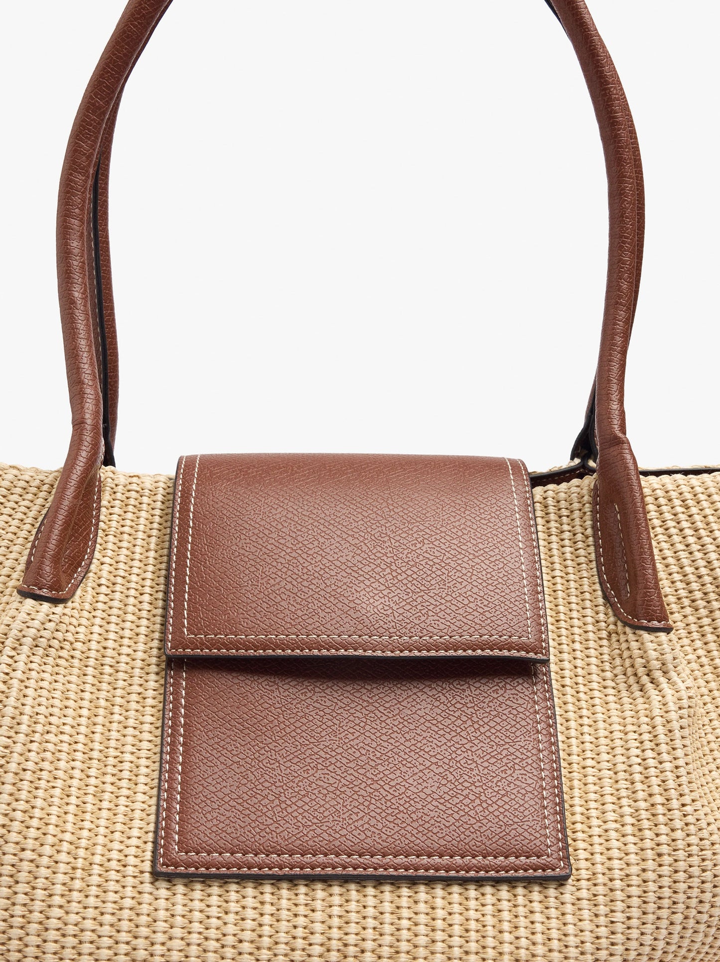 Shopper Bag With Paper Straw Effect With Flap