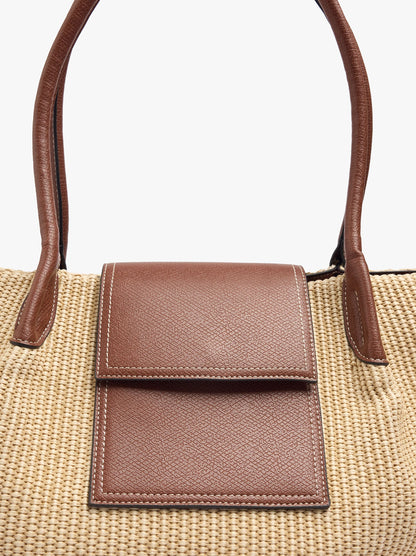 Shopper Bag With Paper Straw Effect With Flap