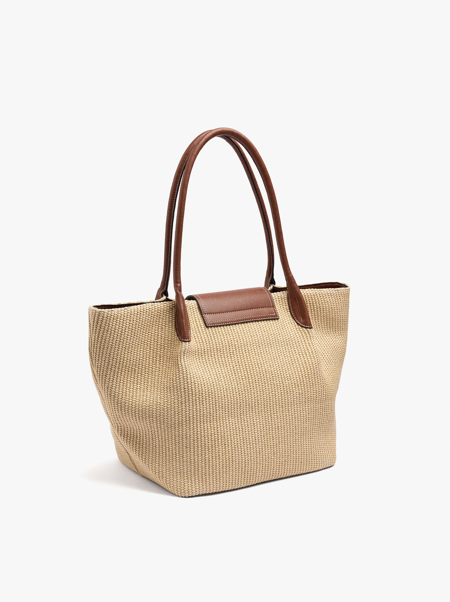 Shopper Bag With Paper Straw Effect With Flap