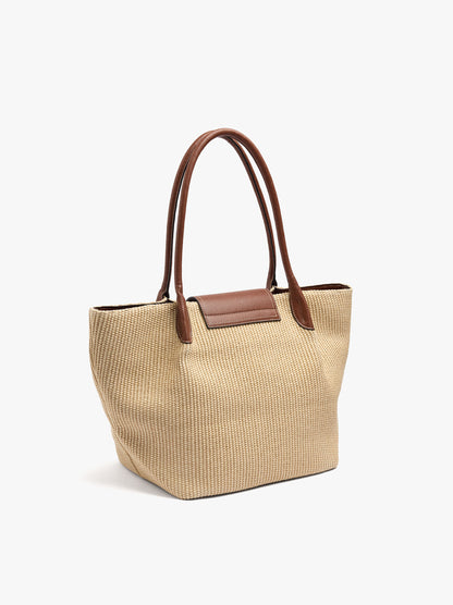 Shopper Bag With Paper Straw Effect With Flap