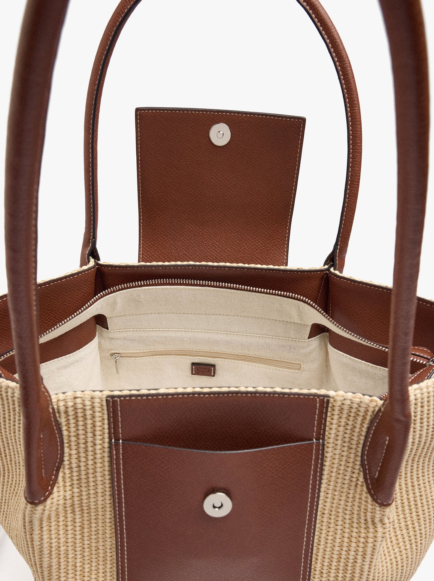 Shopper Bag With Paper Straw Effect With Flap
