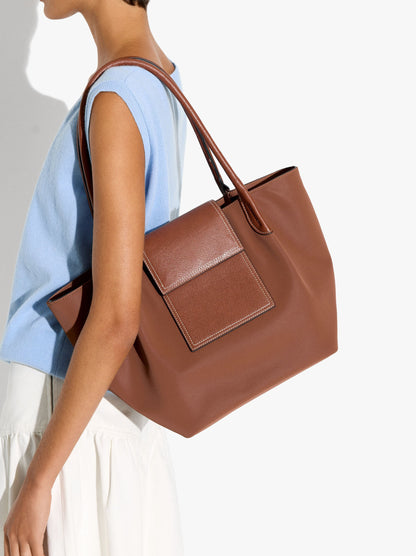 Shopper Bag With Soft Texture With Flap