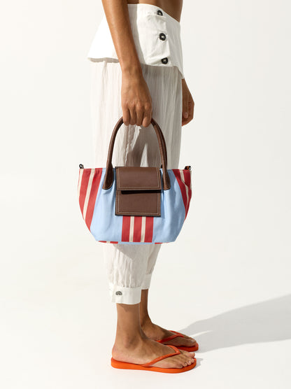 Tote Bag Of Nylon With Stripes With Flap