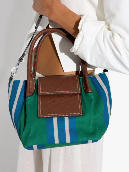 Tote Bag Of Nylon With Stripes With Flap