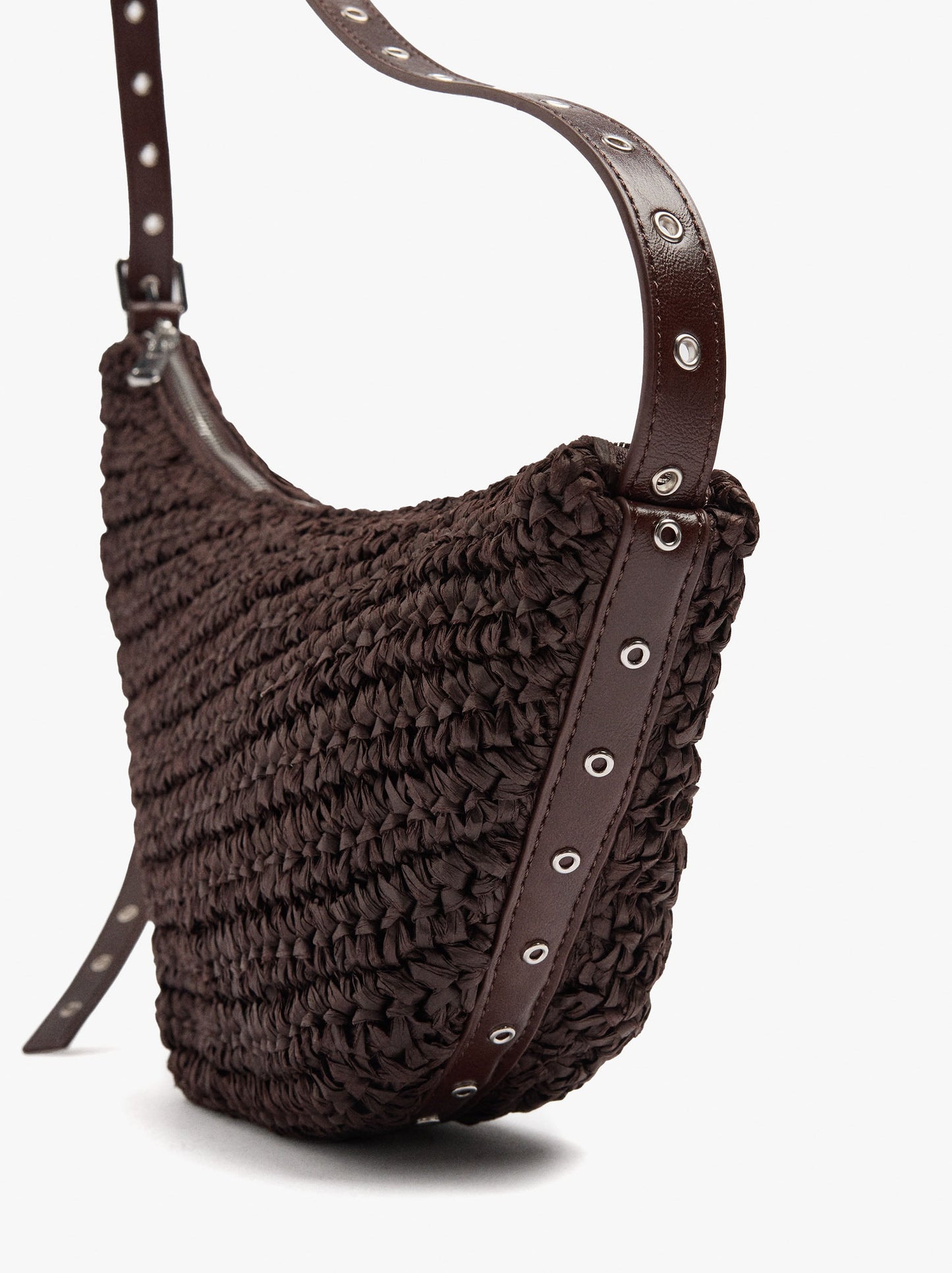 Asymmetric Shoulder Bag With Paper Straw Effect