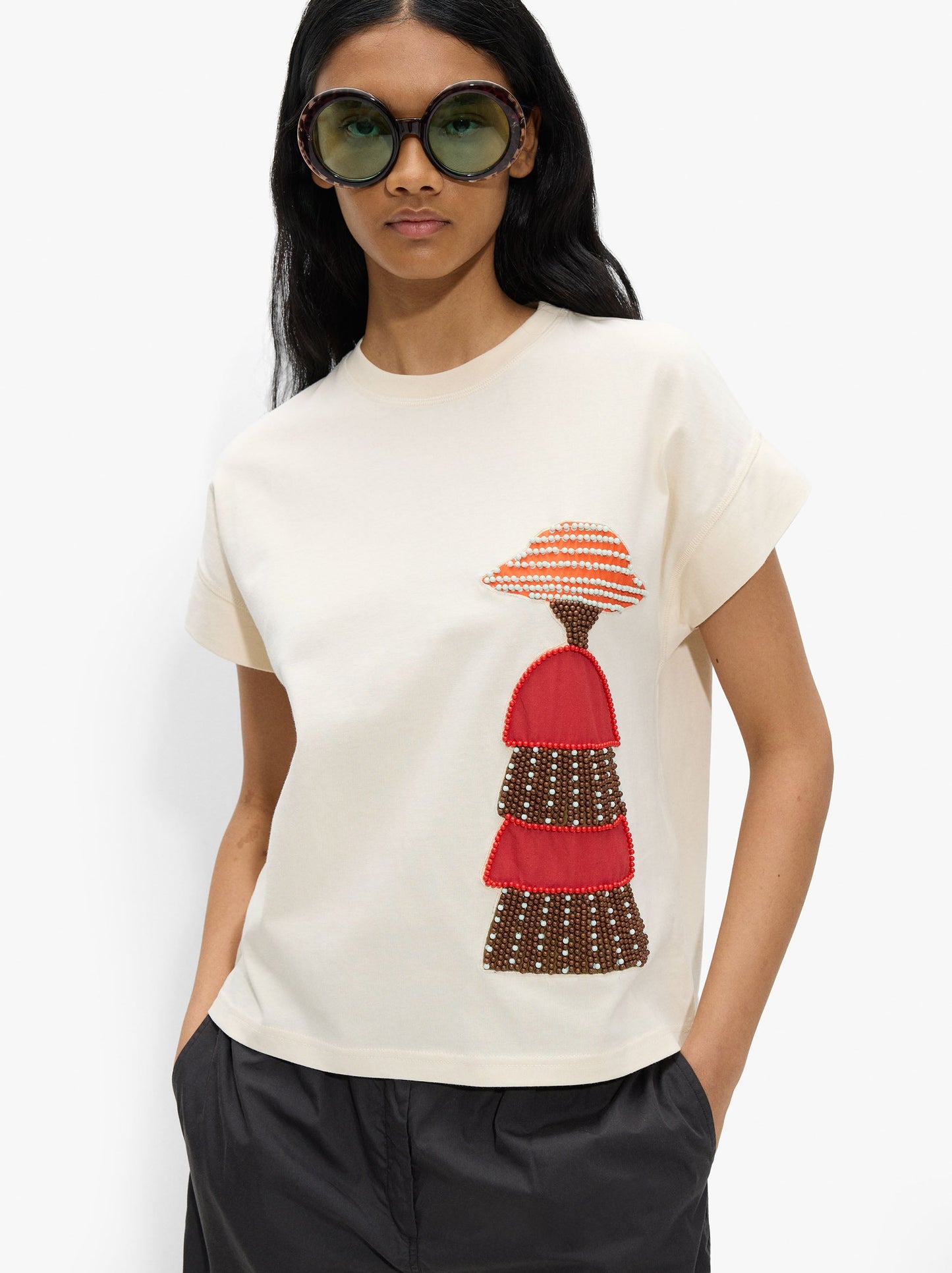 Cotton T-Shirt With Beads Detail