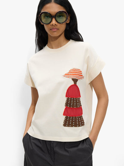 Cotton T-Shirt With Beads Detail
