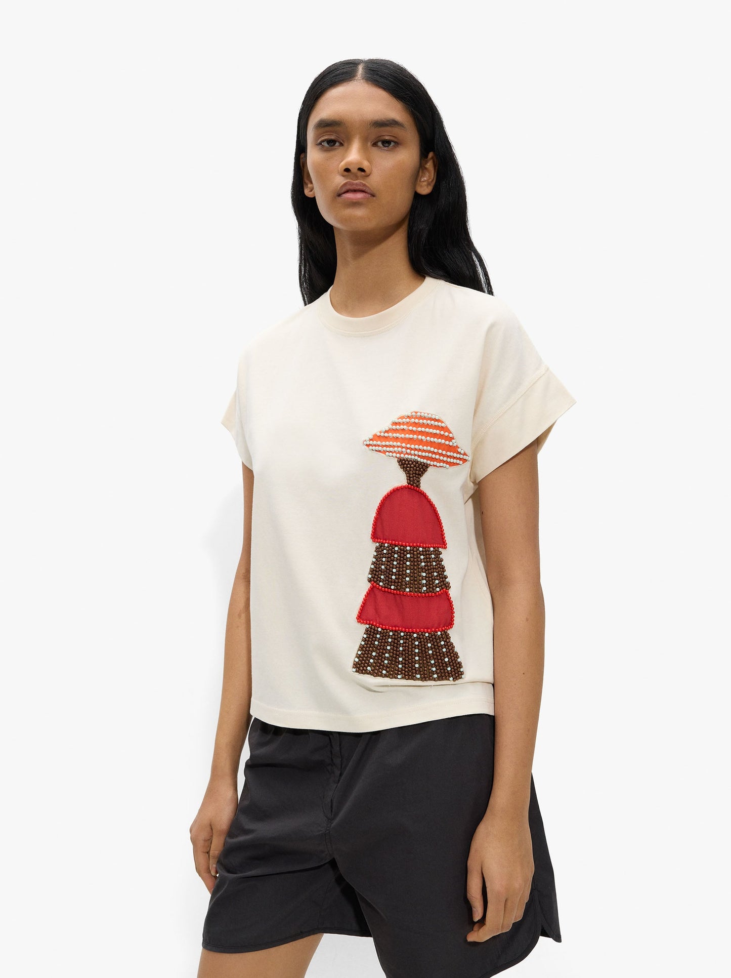 Cotton T-Shirt With Beads Detail