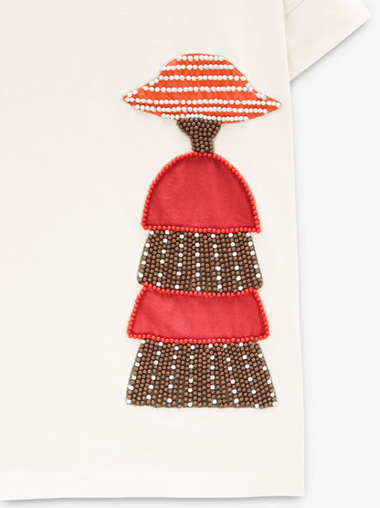 Cotton T-Shirt With Beads Detail