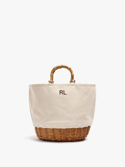 Tote Bag Canvas With Rattan Base L