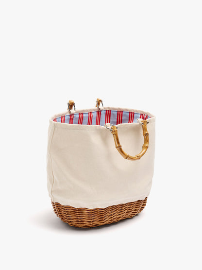 Tote Bag Canvas With Rattan Base L