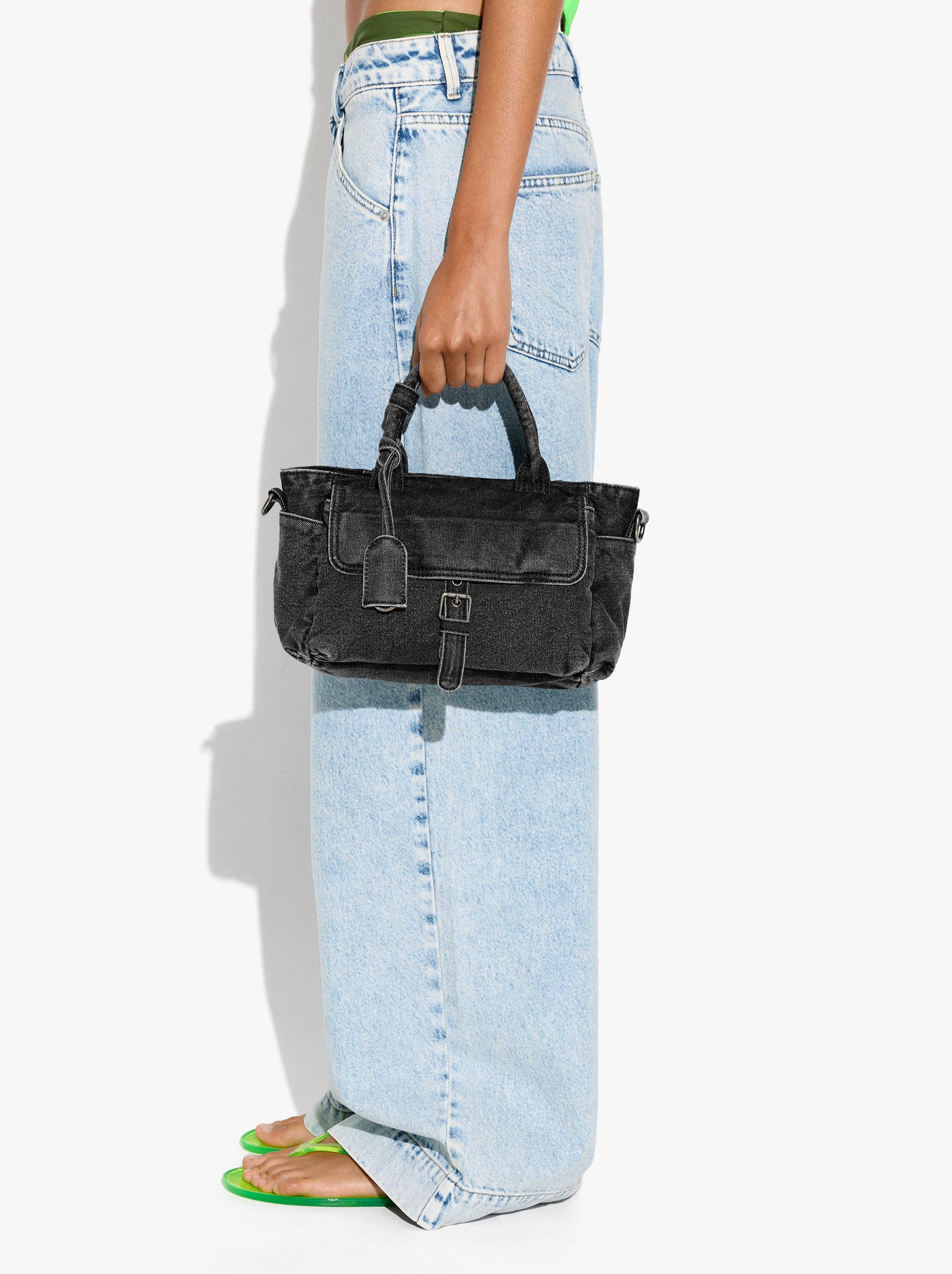 Tote Denim Bag With Crossbody Bag