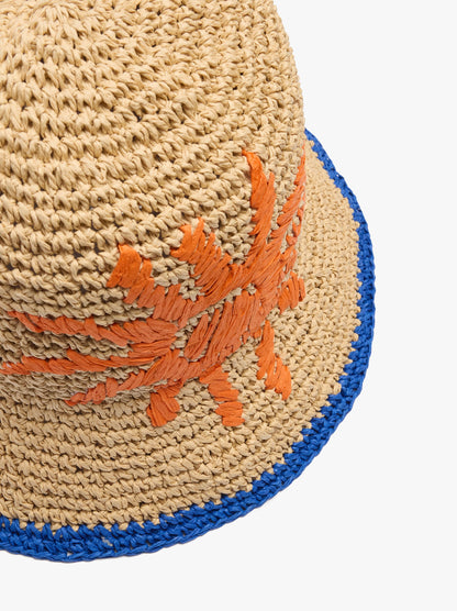 Paper Straw Effect Bucket Hat Sun And Palm