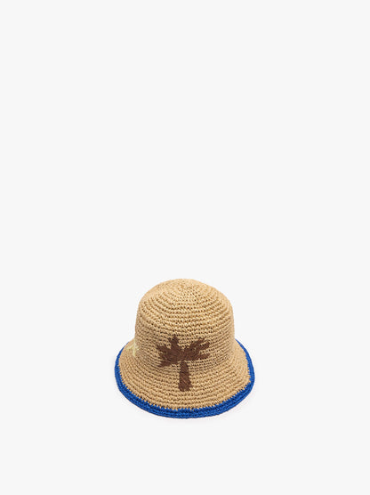 Paper Straw Effect Bucket Hat Sun And Palm