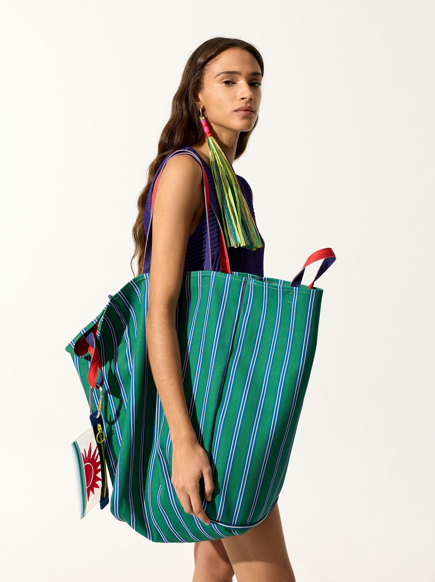 Reversible Canvas Tote Bag With Stripes