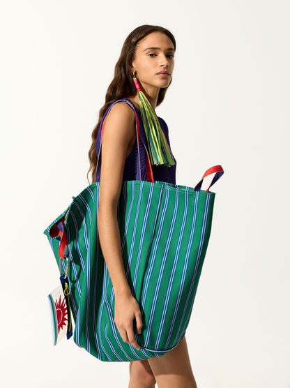 Reversible Canvas Tote Bag With Stripes