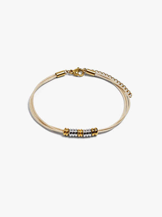 Cord Bracelet With Bicolor Rings - Stainless Steel