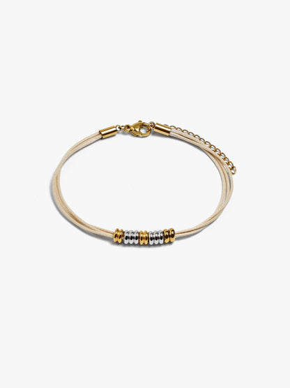 Cord Bracelet With Bicolor Rings - Stainless Steel
